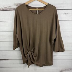PerSeption Concept Women's Brown Quarter Sleeve Brown Tie Knot Blouse Size L‎